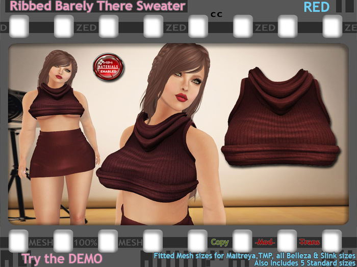 ::ZED:: Ribbed Barely There Sweater, Red