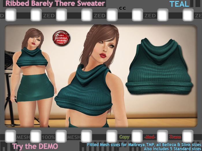 ::ZED:: Ribbed Barely There Sweater, Teal