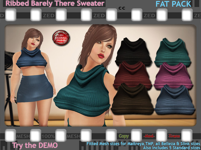 ::ZED:: Ribbed Barely There Sweater, Fat Pack