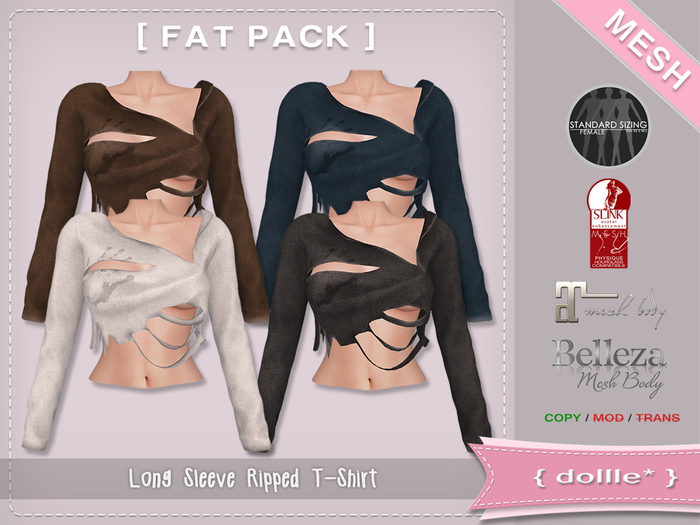 {dollle*} 038 Long Sleeve Ripped T-Shirt - NavyBlue