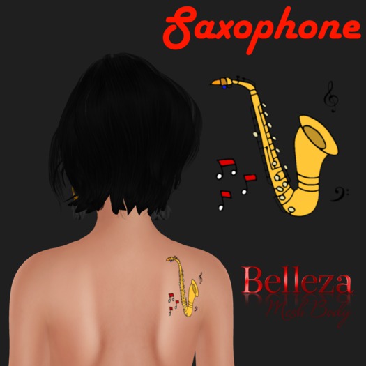 Saxophone back tattoo
