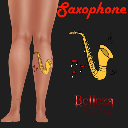 Saxophone calf tattoo
