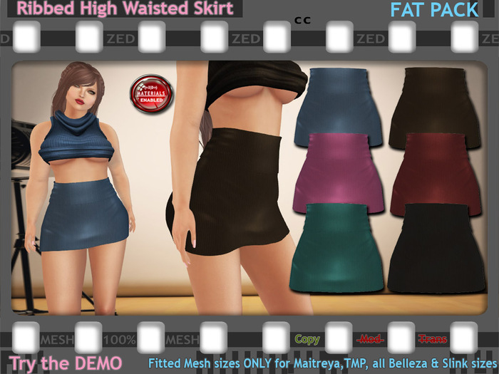 ::ZED:: Ribbed High Waisted Skirt, Fat Pack