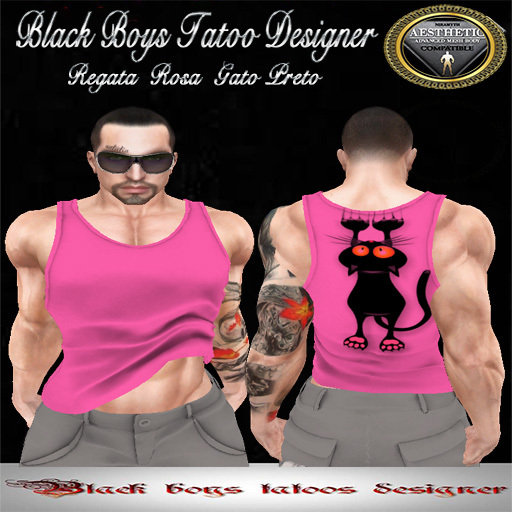 Regata - gato preto- Rosa- Tank Top - Fitted Mesh