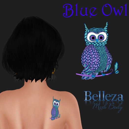 Owl blue tattoo shoulder