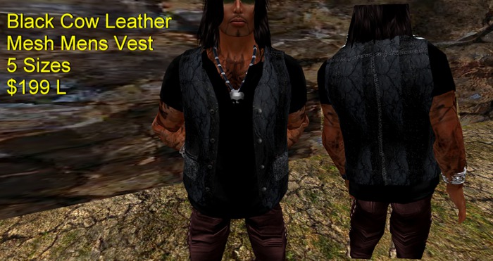 Black Cow Leather Mens Vest