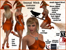 Sensual witch costume orange flying broom hair shoes hat