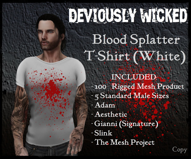 Second Life Marketplace - *D*W* Men's Blood Splatter T-Shirt. Aesthetic ...