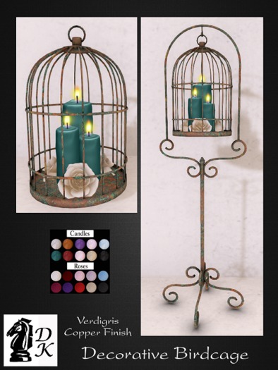 DKD - Decorative Birdcage (Roses/Verdigris Finish)