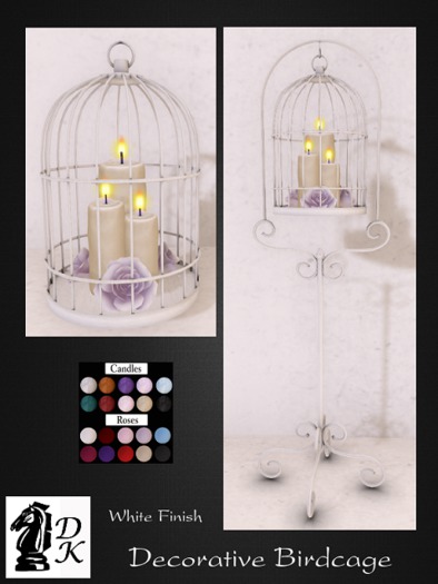 DKD - Decorative Birdcage (Roses/White Finish)