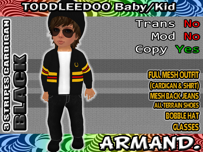 --ARMAND-- 3 STRIPES CARDIGAN - BLACK