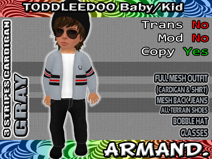 --ARMAND-- 3 STRIPES CARDIGAN - GRAY
