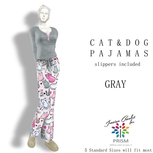 Prism Cat & Dog Pajamas by Jezzixa in Gray with Slippers 5 Standard Sizes