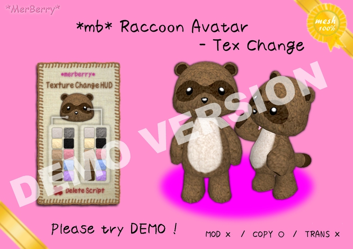 //DEMO//*mb* Raccoon Avatar - Tex Change//DEMO//