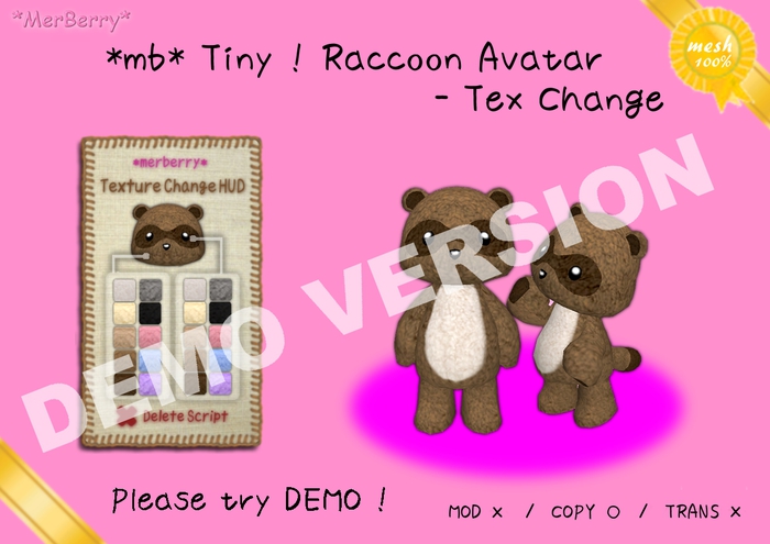 //DEMO//*mb* Tiny ! Raccoon Avatar - Tex Change//DEMO//