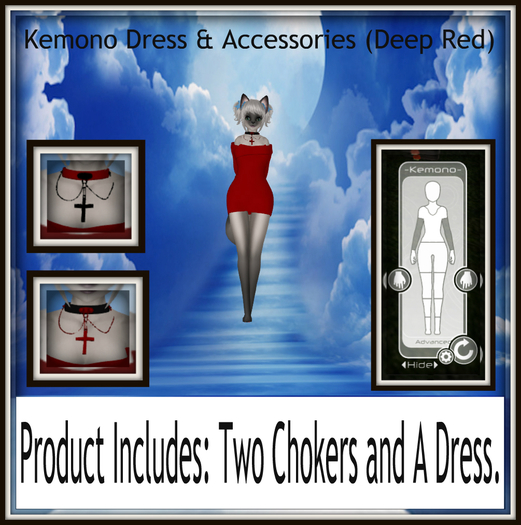 Kemono Dress & Accessories (Deep Red)