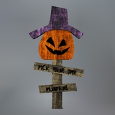 Pick Pumpkins Wooden Jack O' Lantern in Hat Mesh Yard Sign