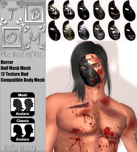 Horror Half Mask Mesh 12 Texture Hud