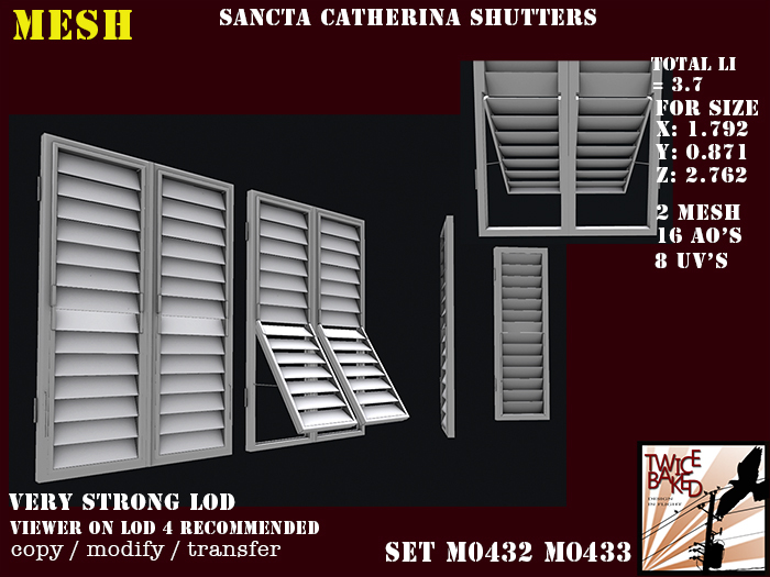 "TB" SC beautiful vintage shutters (Toscan type) M0432 M0433