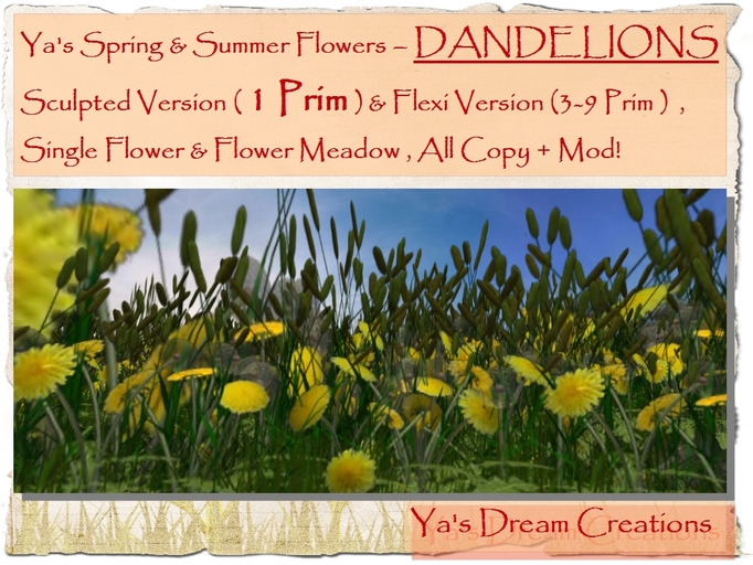 *Ya's* Dandelion- Sculpted and Flexi Version- Copy+ Mod!