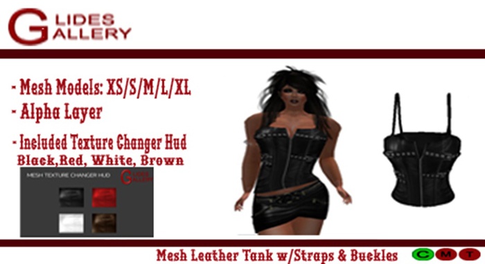 Mesh Leather Tank w/Straps & Buckles