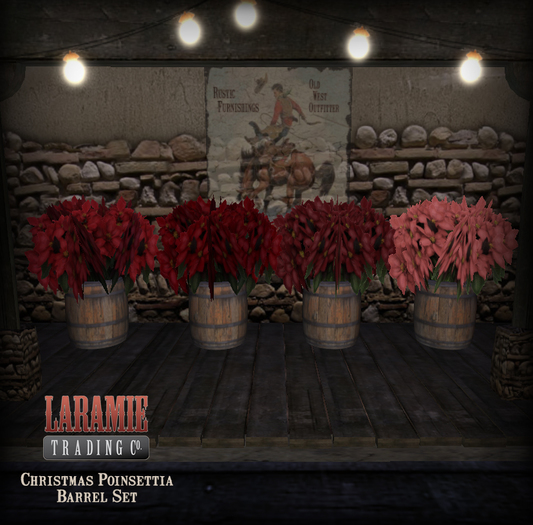 [Laramie Traders] Christmas Poinsettia Barrels-Set of Four