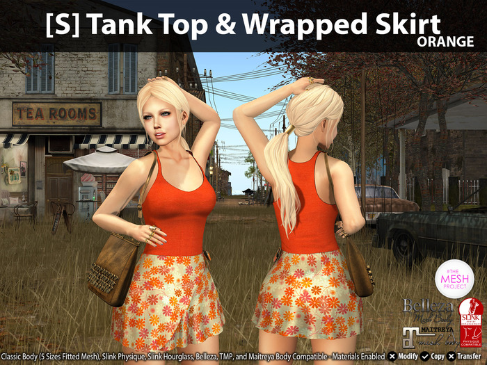 [S] Tank Top & Wrapped Skirt Orange