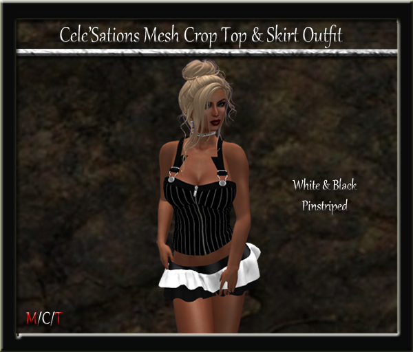 CS] Black & White Pinstriped Crop Top & Ruffle Skirt Outfit [ Maitreya Belleza TMP Eve Slink]