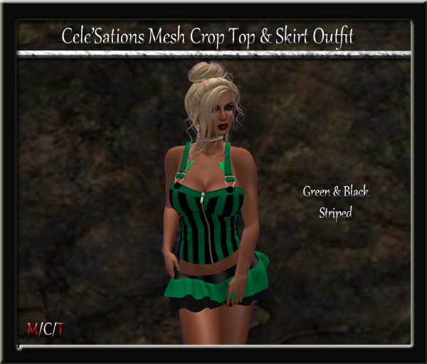 [CS] Emerald & Black Striped Crop Top & Ruffle Skirt Outfit Pk