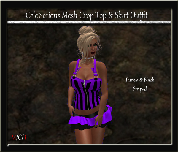 [CS] Purple & Black Striped Crop Top & Ruffle Skirt Outfit