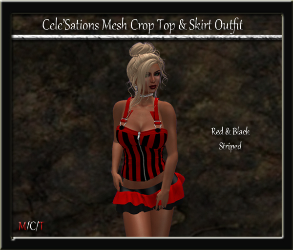 [CS] Red & Black Striped Crop Top & Ruffle Skirt Outfit Pk