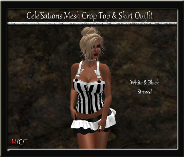 [CS] White & Black Striped Crop Top & Ruffle Skirt Outfit Pk