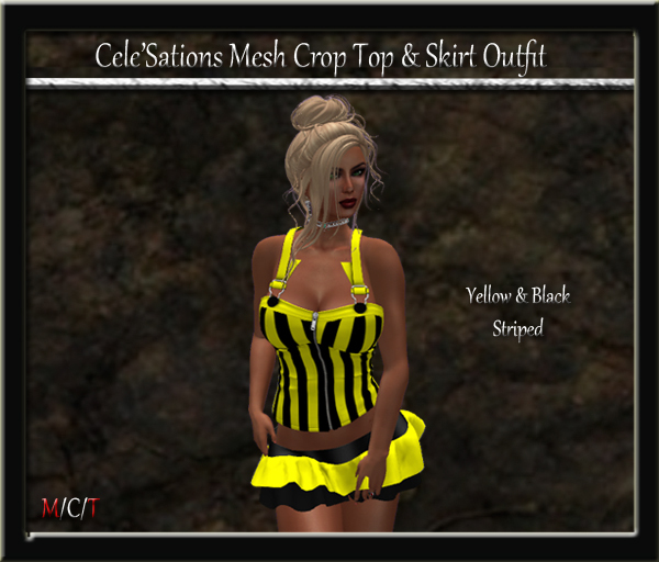 [CS] Yellow & Black Striped Crop Top & Ruffle Skirt Outfit Pk