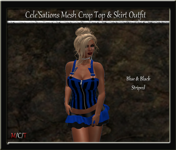 [CS] Blue & Black Striped Crop Top & Ruffle Skirt Outfit Pk