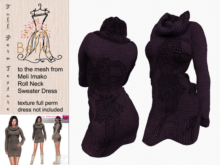 BELLA texture full perm - MI86817 - Roll Neck Sweater purple