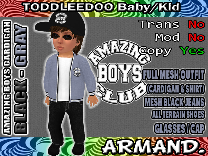 --ARMAND-- AMAZING BOYS CARDIGAN - BLACK-GRAY