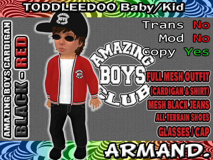 --ARMAND-- AMAZING BOYS CARDIGAN - BLACK-RED