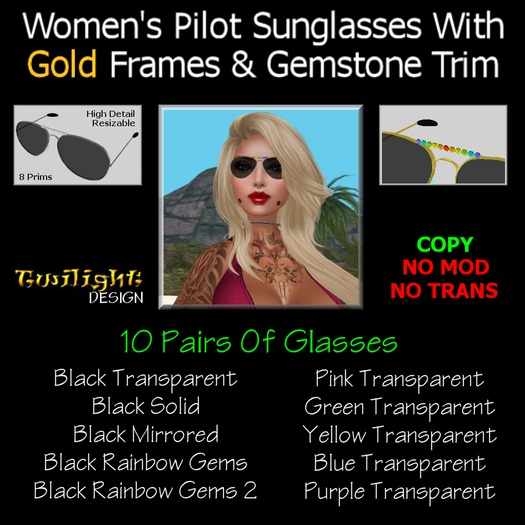 TDF003 Women's Gold Rimmed Pilot Sunglasses Collection [Boxed]