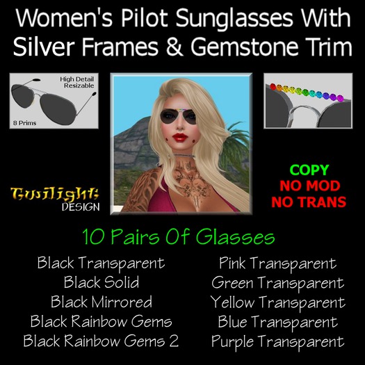 TDM015 - Women's Silver Rim Pilot Sunglasses Collection
