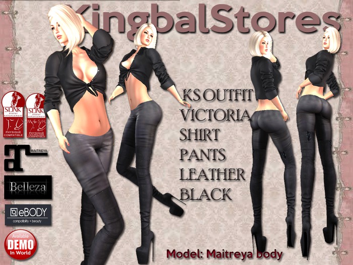 KS OUTFIT VICTORIA SHIRT&PANTS&LACE LEATHER BLACK