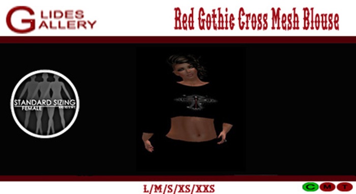 Red Gothic Cross Mesh Blouse