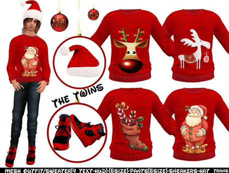 Second Life Marketplace - Male Christmas Outfit - The Twins-Hud Option