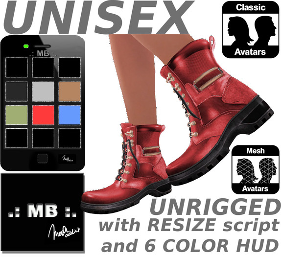 .: MB :. Unisex Combat Boots  w/ HUD resize unrigged