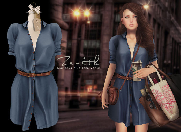 =Zenith=Autumn Shirt with Belt (Blue)