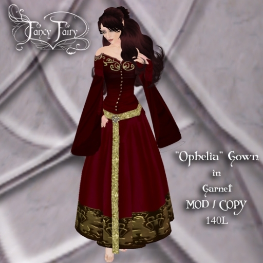 "Ophelia" Elven/Medieval Gown in Garnet Red, inspired by Waterhouse