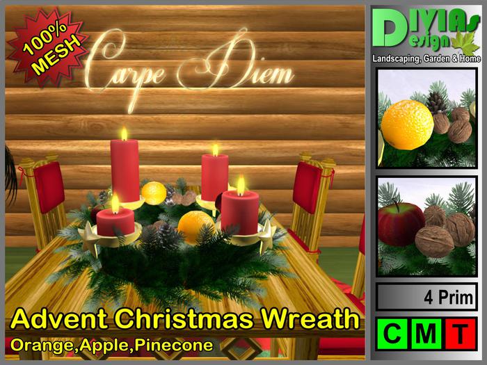 Christmas/Advent Wreath Apple, Orange, Nuts, Pinecone