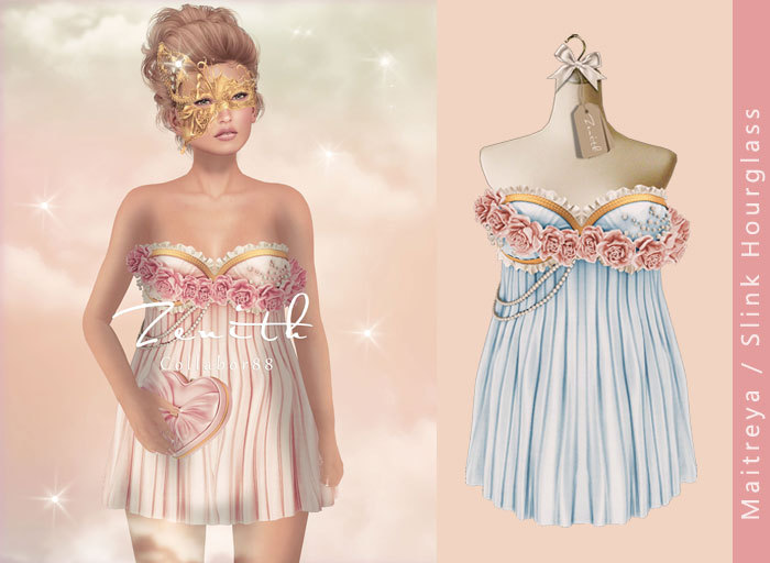 =Zenth=Masquerade Rose dress (Sky) -Maitreya/Slink Hourglass