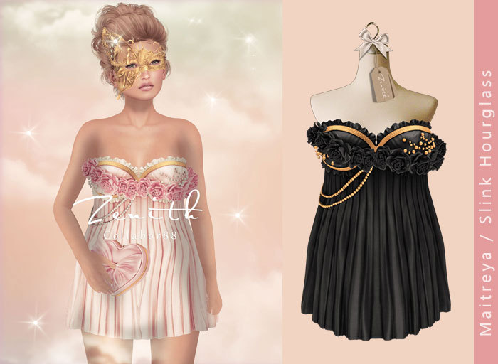 =Zenth=Masquerade Rose dress (Black) -Maitreya/Slink Hourglass