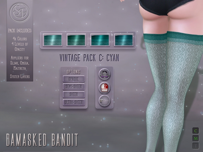 .:SF:. "Damasked Bandit" Stockings - Vintage C (Cyan)