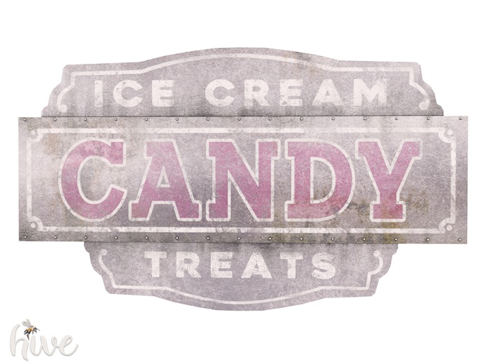 hive // old tin candy sign